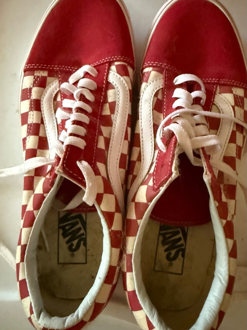 Vans Red and White Checkerboard Low-Top Sneakers